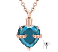 YZYSHA Charm 12 Colors Crystal Heart Cremation Urn Necklace for Ashes Keepsake Memorial Jewelry Pendant