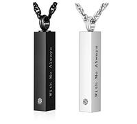 YZYSHA Cremation Jewelry for Cube Ashes Urn Necklace Minimalist Vertical Bar Stainless Steel Memorial Pendant Keepsake - With Me Always