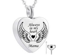 YZYSHA Cremation Urn Necklace Always in My Heart Angel Wing Memorial Keepsake Pendant Ash Jewelry