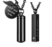 YZYSHA Jewelry Cube With Me Always & Cylinder Urn Necklace for Ashes Cremation Jewelry/Keychain