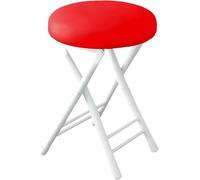YZYSHA Small Round Folding Stool for Kitchen Bar or Outdoor Camping Space Saving Lightweight Portable Padded(White-red Pu Pad)