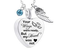 YZYSHA Urn Necklaces for Ashes Angel Memorial Birthstones Cremation Keepsake Jewelry - Your Wings were Ready My Heart was Not