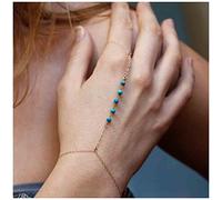 YZYSHHX Boho Turquoise Slave Bracelet Gold Finger Bracelet Vintage Ring Bracelet Ring Chain Wrist Bracelet Hand Chain Jewelry for Women and Girls