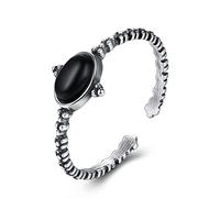 YZYSHHX Women's Anniversary Ring - Vintage Obsidian Distressed Solid Stackable Adjustable Open Finger Ring,Hand-Carved Simple Joint Ring,Festival GIF