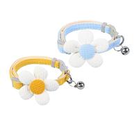 YZZT 2 Pcs Cute Pet Cat Collars - One Blue and One Yellow, Decorated with 3D Flowers and Bell, Nylon Material, Adjustable and Easy to Wear(Blue,Yellow)