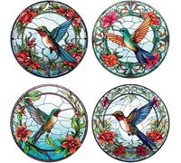 YZZT 4pcs Window Sun Catcher Birds and Flowers Pattern Suncatcher Stained Glass Hanging Stained Glass for Windows Sun Catchers for Garden Hanging Window & Garden Decor Gift for Bird Lovers