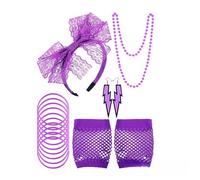 YZZT 7pcs 80s Fancy Dress Costumes Accessories 1980s Party Costume Accessories Set with Lace Headband Earrings Necklace Fishnet Glove Fancy Party Costume for Retro Party