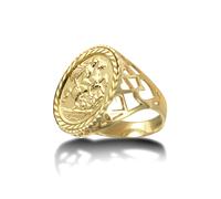 (Z+1) Jewelco London Men's Solid 9ct Gold Love Hearts St George & Dragon Medallion Ring (Full Sov Size)