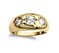 (Z+1) Jewelco London Men's Solid 9ct Gold White Round Brilliant Cubic Zirconia Star Set 3 Stone Trilogy Gypsy Ring - JRN196