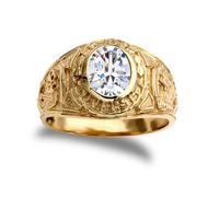 (Z+2) Jewelco London Mens 9ct Gold Oval CZ Solitaire University College Ring - JRN343