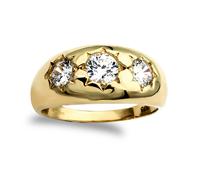 (Z+2) Jewelco London Men's Solid 9ct Gold White Round Brilliant Cubic Zirconia Star Set 3 Stone Trilogy Gypsy Ring - JRN196