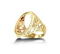 (Z+2) Jewelco London Men's Solid 9ct Yellow Gold Octagon Scroll Full Sovereign Mount Ring - JRN179-F