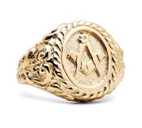 (Z+2) Jewelco London Men's Solid 9ct Yellow Gold Rope Edge Carved Oval Masonic Ring - JMS014