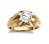(Z+2) Jewelco London Men's Solid 9ct Yellow Gold White Round Brilliant Cubic Zirconia Solitaire Carved Gypsy Ring 8mm 2 Carats - JRN193