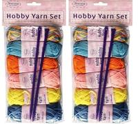 Z&A - 6 Pcs Hobby Yarn Set - Assorted Colour 20g Balls of Soft 100% Polyester Thread with 5mm Knitting Needles - DIY Crochet Craft Kit -Perfect for Kids Adults Art Projects Home School Supplies (2)