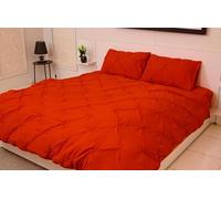Z&A Pintuck Duvet Cover Set With 2 Pillow cases - Polycotton Cosy Diamond Bed Linen Set - Ultra Soft Comfy Duvet Bed Sets - Breathable & Washable Duvet Cover (Red, Double 200x200cm)