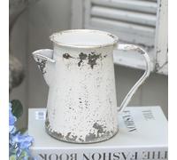 Z² BellaDecor Vintage Pitcher Vase Rustic Farmhouse Vase for Flowers Vintage Metal Milk Jug Small Decorative Pitcher Shabby Chic Decor for Home, Kitchen, Bathroom, White
