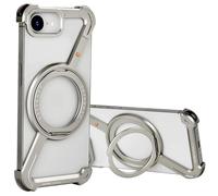 Z Case for iPhone 16e, 360° Rotating Magnetic O-Ring Invisible Kickstand Metal Frameless Design Slim Lightweight Sleek Minimalist Protective Shock Grade Shell (Titanium)