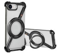 Z Case for iPhone 16e, 360° Rotating Magnetic O-Ring Invisible Kickstand Metal Frameless Design Slim Lightweight Sleek Minimalist Protective Shock Grade Shell (Black)