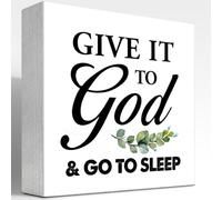 z-crange Give It to God and Go to Sleep Rustic Bedroom Wood Box Sign Decor Desk Sign,Christian Wooden Box Block Sign for Christian Home Bedroom Shelf Table Decor Decorations