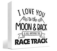 z-crange I Love You To The Moon And Back And All Around The Race Track Wood Box Sign Desk Decor,Farmhouse Racing Checkered Flags Box Block Sign for Home Boys Room Shelf Table Decor Decorations