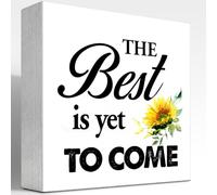 z-crange The Best is Yet to Come Sunflower Wood Block Sign Desk Decor,Rustic Inspirational Wooden Box Plaque Sign Desk Decor for Home Office Shelf Table Decorations