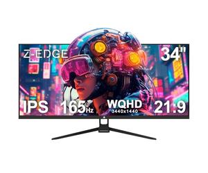 Z-Edge 34 Inch Ultrawide Gaming Monitor 165Hz 21:9 UWQHD 3440x1440 IPS Panel 1ms MPRT, 300cd/m² Brightness, FreeSync, HDR10, DisplayPort (165Hz) HDMI (100Hz), PIP PBP, Black