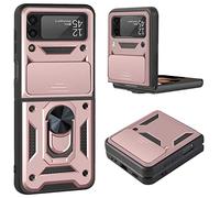 Z Flip 3 Heavy Duty Shockproof Cam Shield Armor Case with 360° Ring Kickstand Holder TPU & PC Combination Protective Case for Samsung Galaxy Z Flip 3 5G 2021 (Rose Gold, Galaxy Z Flip 3)