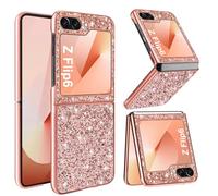 Z Flip 6 Glitter Case for Samsung Galaxy Z Flip6 5G Phone Case for Women Girls, Slim Ultra Thin Matte Back Shockproof Protective Cover for Samsung Z Flip 6 5G, 6.7" Crystal Bling Case (Rose Gold)