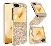 Z Flip 6 Glitter Case for Samsung Galaxy Z Flip6 5G Phone Case for Women Girls, Slim Ultra Thin Matte Back Shockproof Protective Cover for Samsung Z Flip 6 5G, 6.7" Crystal Bling Case (Gold)