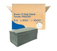Z Fold Paper Hand Towels Green | 23x24cm | 1 Ply | Disposable 3000 Sheets - Avern