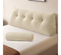 Z-hom Large Wedge Pillow Headboard, Full Triangular Headboard Pillow, Reading Pillow Bed with a Roll Pillow for Bed Sitting Up Sleeping, Backrest Cushion Headboard Gap Pillow for Back, Beige Cream