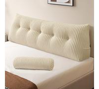 Z-hom Large Wedge Pillow Headboard, Queen Triangular Headboard Pillow, Reading Pillow Bed with a Roll Pillow for Bed Sitting Up Sleeping, Backrest Cushion Headboard Gap Pillow for Back, Beige Cream