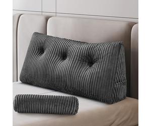 Z-hom Large Wedge Pillow Headboard, Twin Triangular Headboard Pillow, Reading Pillow Standard Bed with a Roll Pillow for Bed Sitting Up Sleeping, Backrest Cushion Headboard Gap Pillow for Back, Grey