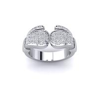 (Z) Jewelco London Mens Platinum Plated Sterling Silver CZ Torque Style Pair Boxing Glove Ring - GVR933