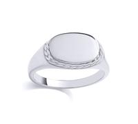(Z) Jewelco London Mens Rhodium Plated Sterling Silver Curb Chain Wrapped Horizontal Oval Signet Ring - GVR984