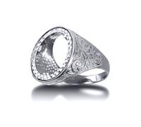 (Z) Jewelco London Men's Solid 925 Silver Floral Engraved Half Sovereign Mount Ring - ARN116-H