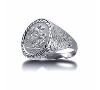 (Z) Jewelco London Men's Solid 925 Silver Floral Engraved St George & Dragon Medallion Ring (Half Sov Size) - ARN116-H-SG