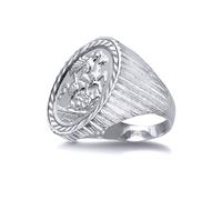 (Z) Jewelco London Men's Solid 925 Silver Ribbed Barked St George & Dragon Medallion Ring (Full Sov Size) - ARN115-F-SG