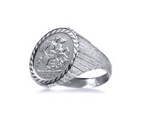 (Z) Jewelco London Men's Solid 925 Silver Ribbed Barked St George & Dragon Medallion Ring (Half Sov Size) - ARN115-H-SG
