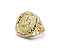 (Z) Jewelco London Men's Solid 9ct Gold Dragon Slayer St George & Dragon Medallion Ring (Full Sov Size) - JRN176-F-SG