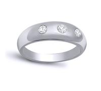 (Z) Jewelco London Men's Solid 9ct White Gold Rub Over Set Round J SI 0.5ct Diamond Domed Band Trilogy Ring 9mm - 9R532