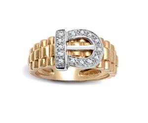 (Z) Jewelco London Men's Solid 9ct Yellow Gold Pave Set Round H I1 0.15ct Diamond Belt Buckle Ring 11mm - 9R090