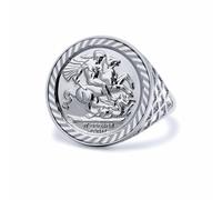 (Z) Jewelco London Mens Solid Sterling Silver St George Dragon Slayer Basket Half-Sovereign-Size Ring (not a sovereign coin)