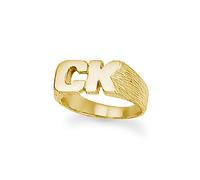 (Z) Jewelco London Unisex Solid 9ct Yellow Gold Personalised Identity Barked Initial Ring - JIR016