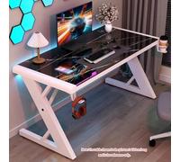 Z-Leg Tempered Glass Computer Desk - Home Office Workstation, Gaming Table With Headphone Hook And Cup Holder(White A,120 * 60 * 73cm)