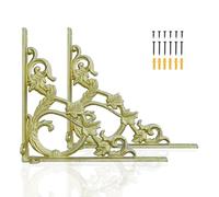 Z METNAL Cast Iron Shelf Brackets, 240mm Gold Shelves Bracket, Wrought Iron Brackets, Victorian Scroll Wall Decor for Bedroom Kitchen Living Room, Shelving Bracket for DIY Floating Shelves, 2 Pcs