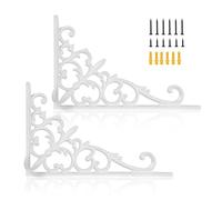 Z METNAL Decorative Shelf Brackets, White Cast Wrought Iron Metal Mailbox Bracket, 90° Right Angle Victorian Brackets, Wall Decor, Modern Shelving Bracket for DIY Floating Shelves, 2 Pcs