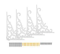 Z Metnal Decorative Shelf Brackets, White Cast Wrought Iron Metal Mailbox Bracket, 90° Right Angle Victorian Brackets, Wall Decor, Modern Shelving Bracket for DIY Floating Shelves, 4 Pcs