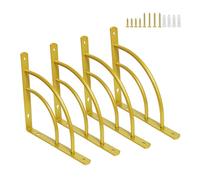 Z metnal Gold Shelf Brackets, 200mm Triangle Shelving Brackets, Wall Mounted Shelf Supporters for Scaffold Board, Modern Brass Metal Corner Brace for DIY Shelving, Double Arc Line Wall Decor, 4 Pcs